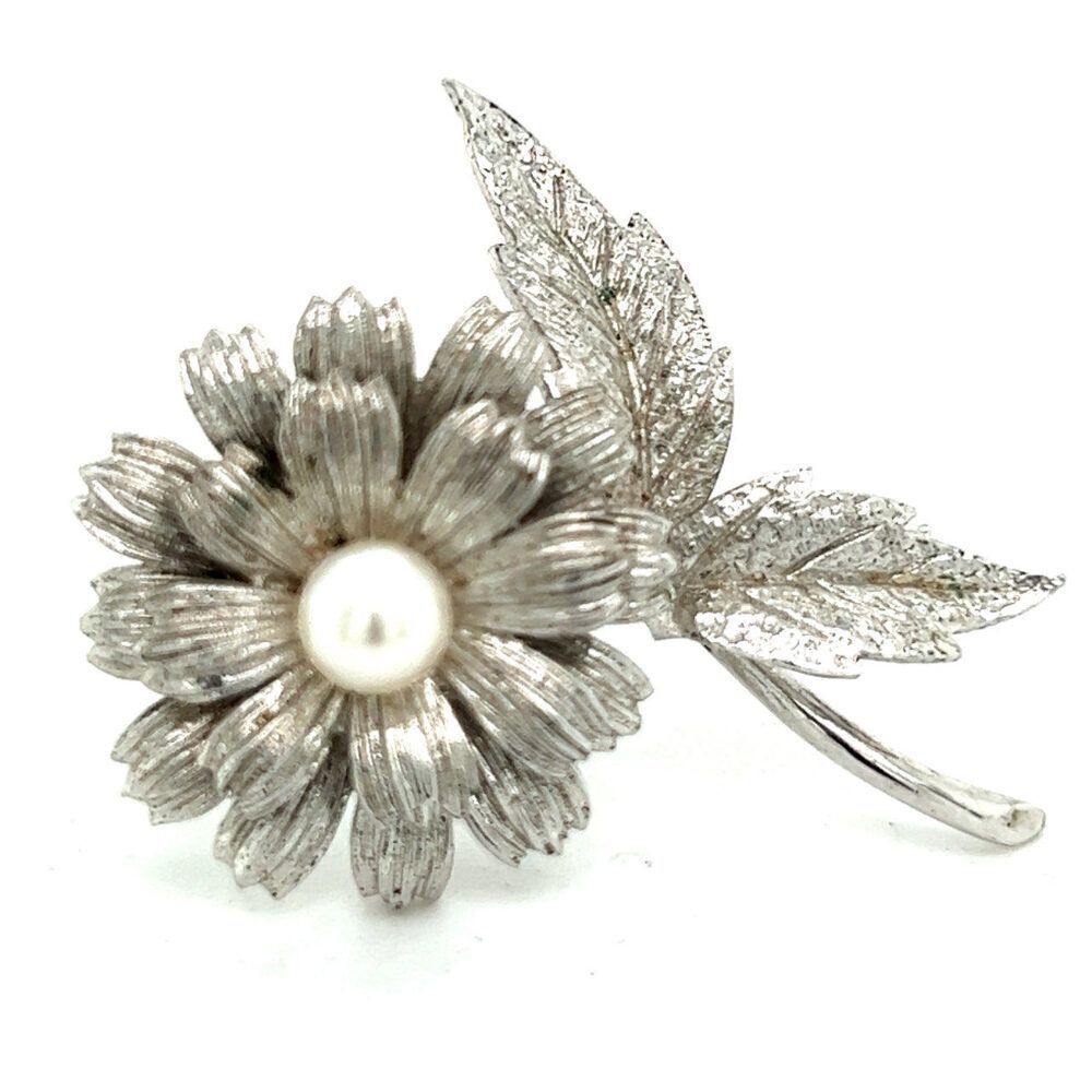 Mikimoto Estate Akoya Flower Pearl Brooch Pin Sterling Silver 6.16 mm M415 - Picture 3 of 11